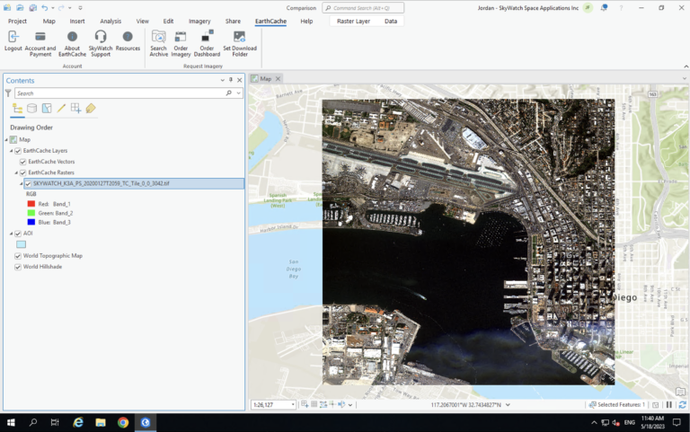Screenshot of SkyWatch EarthCache application within Esri ArcGIS Pro