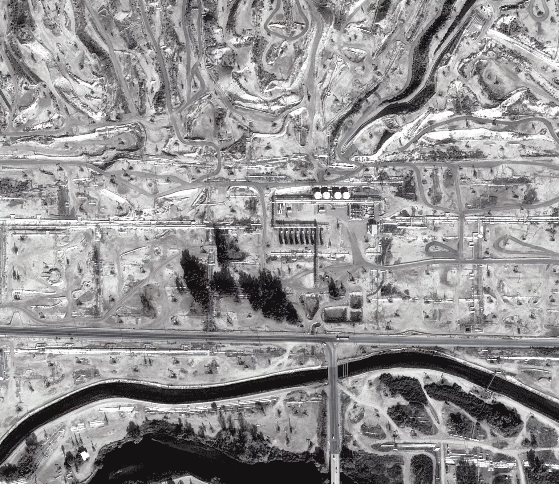 High-resolution satellite image of pipeline infrastructure