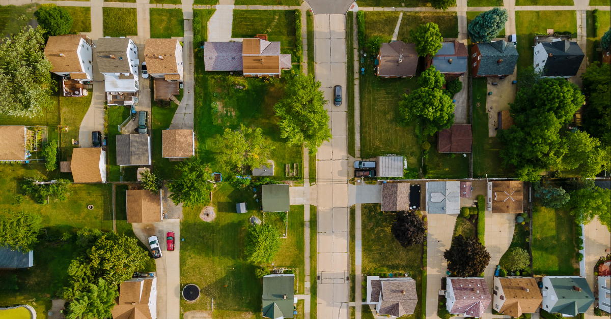 Stock image of aerial imagery of a residential neighborhood