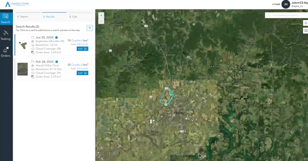 Screenshot of basemap with aerial results available for selection or overlay