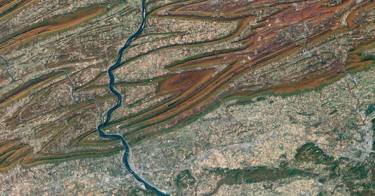 Fall foliage in Pennsylvania captured by Landsat. Satellite imagery pricing: open data