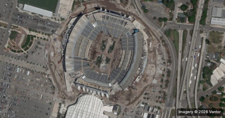 Satellite image of stadium construction - SkyWatch Satellite image of a stadium under construction